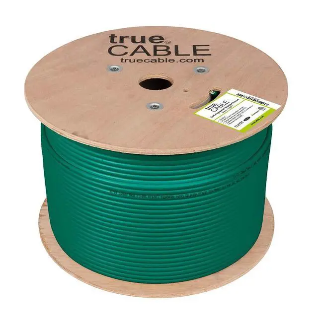 Alt view image 2 of 5 - TRUE CABLE Cat6A Shielded Plenum Bulk Ethernet Cable (CMP), Overall Aluminum Foil Shield (F/UTP), 1000ft, Green, 23AWG Solid Bare Copper, 750MHz, 10Gbps, PoE++ (4PPoE), ETL Listed
