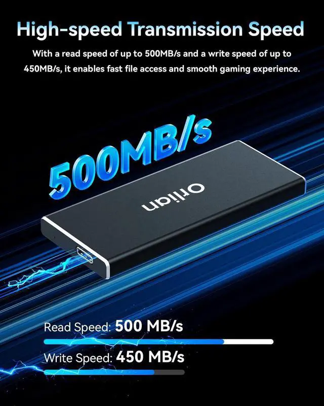 Alt view image 3 of 5 - Orlian 120GB External Portable SSD Solid State Drive USB 3.1 Gen 2 Up to 500MB/s High-Speed Solid State Drive for Phone, Windows, Android, PC and More