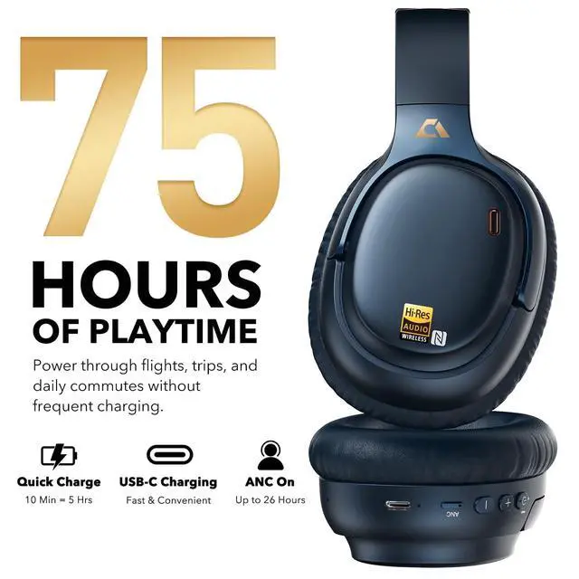 Alt view image 5 of 5 - 1Mii E700 Noise Cancelling Headphones Bluetooth Wireless Hi-Res LDAC,Indigo