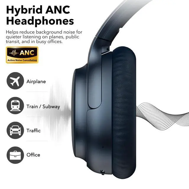 Alt view image 4 of 5 - 1Mii E700 Noise Cancelling Headphones Bluetooth Wireless Hi-Res LDAC,Indigo