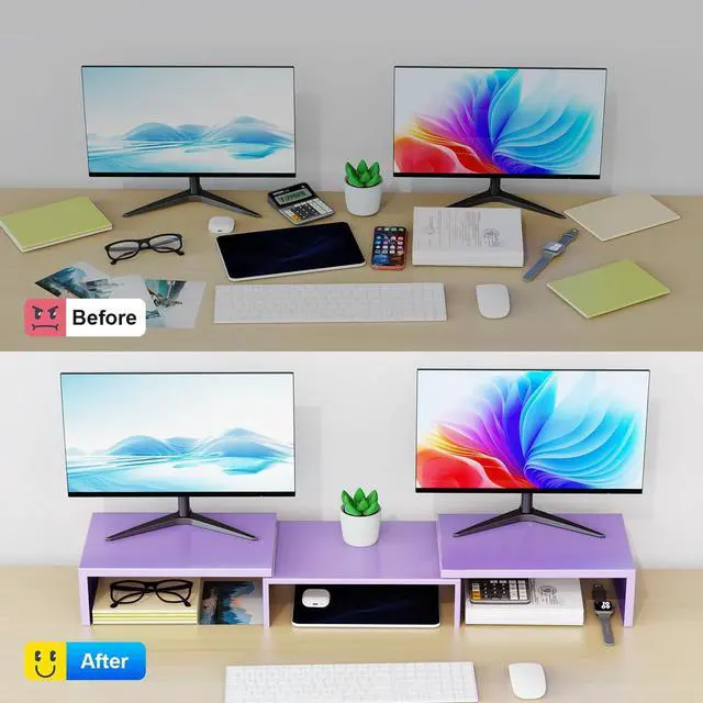 Alt view image 2 of 5 - OUTIOE Dual Monitor Stand for Desk, Metal Monitor Riser, Purple Office Supplies Desk Accessories (Purple)