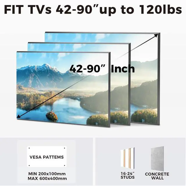 Alt view image 5 of 5 - USX STAR Tilting TV Wall Mount for Most 42-90 Inch TVs Fits Up to 24 inch Studs, Low Profile Wall Mount TV Bracket with Quick Release Lock & Extending Arm, Max VESA 600x400mm, Holds up to 120 lbs