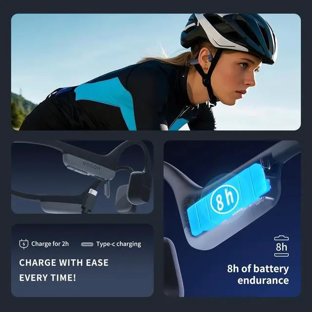 Alt view image 4 of 5 - VCCOR Open-Ear Bluetooth Sport Headphones Grey, Bone Conduction Wireless Earphones