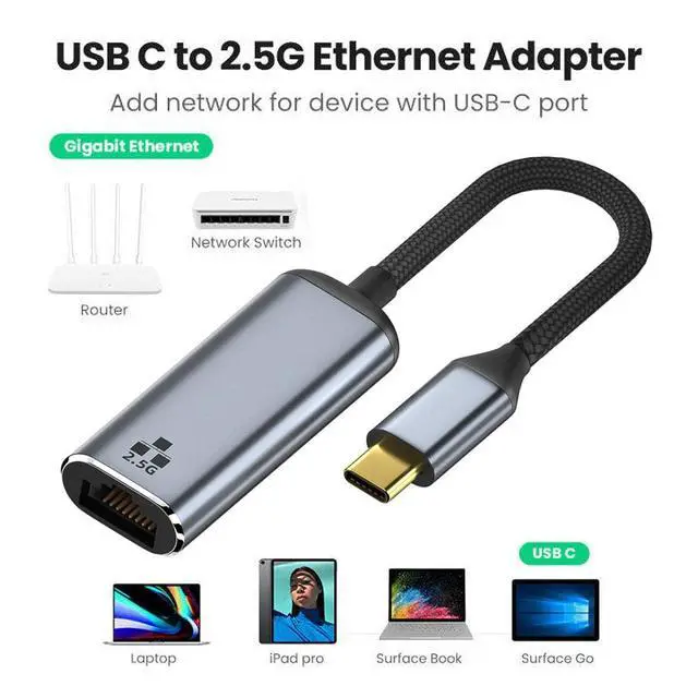 Alt view image 3 of 5 - CY 2500Mbps 2.5Gbps to USB3.1 Type-C GBE USB-C Gigabit 1000Mbps Ethernet Network LAN Cable Adapter for Desktop Motherboard