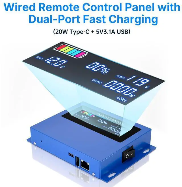 Alt view image 4 of 5 - 5000W Pure sine Wave Inverter DC 12V to AC 110V/120V Converter 10000w (Peak) with LCD Display Wireless/Wired Remote Control 4AC outlets 4USB and Hardwired AC.Ideal for RV Travel Off-Grid Solar