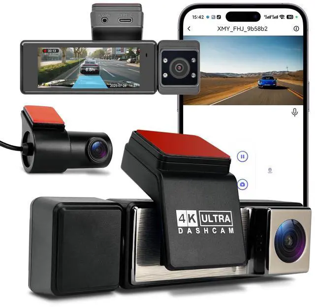 Main image of CTRYUN 3 Channel Dash Cam Front and Rear Inside, Built-in WiFi, 64GB Card Included, G-Sensor, 24H Parking Monitor, 4K+1080P+1080P Dash Camera for Cars (A3 ADAS)