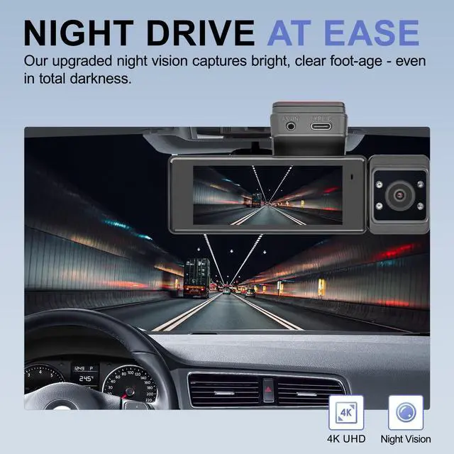 Alt view image 4 of 5 - CTRYUN 3 Channel Dash Cam Front and Rear Inside, Built-in WiFi, 64GB Card Included, G-Sensor, 24H Parking Monitor, 4K+1080P+1080P Dash Camera for Cars (A3 ADAS)