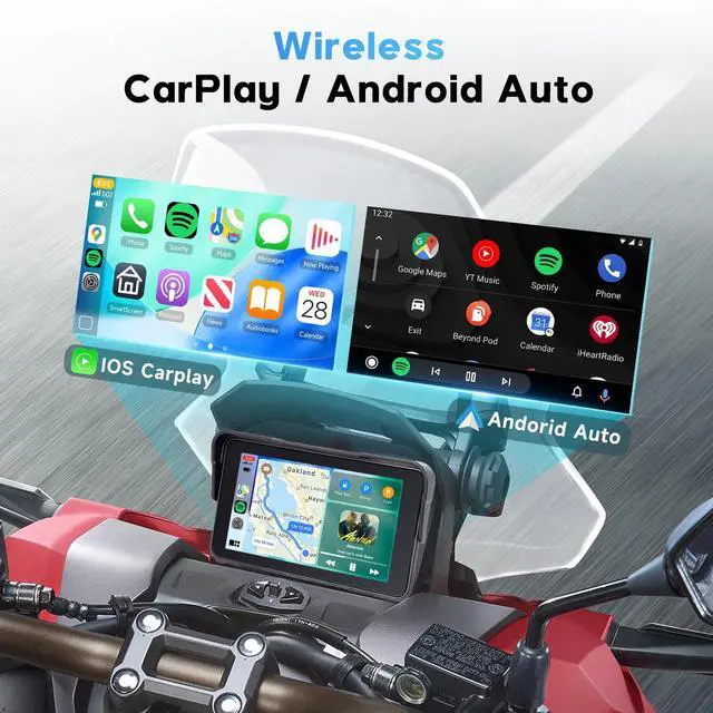 Alt view image 2 of 5 - 5-Inch Motorcycle CarPlay Screen Wireless Android Auto for Moto with GPS Navigation for Motorbike Bluetooth Voice Control Portable Moto Car Play Screen