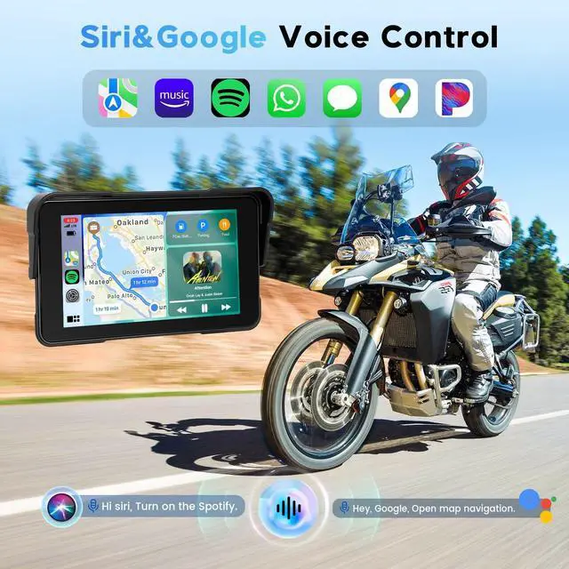 Alt view image 3 of 5 - 5-Inch Motorcycle CarPlay Screen Wireless Android Auto for Moto with GPS Navigation for Motorbike Bluetooth Voice Control Portable Moto Car Play Screen