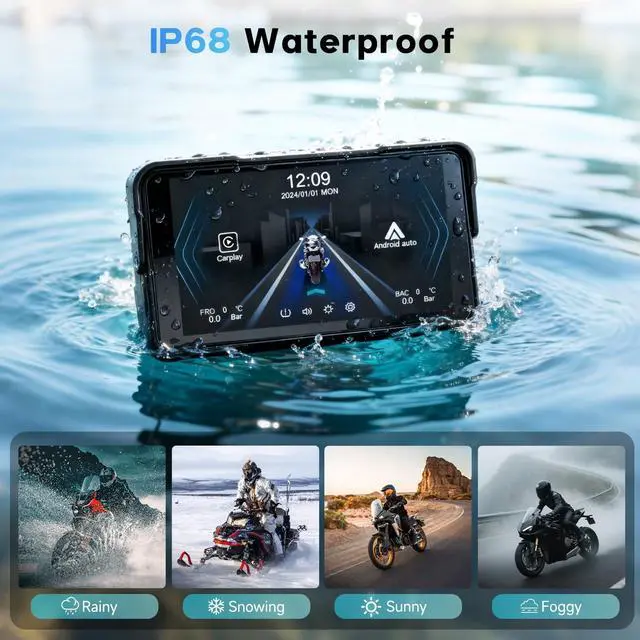 Alt view image 4 of 5 - 5-Inch Motorcycle CarPlay Screen Wireless Android Auto for Moto with GPS Navigation for Motorbike Bluetooth Voice Control Portable Moto Car Play Screen