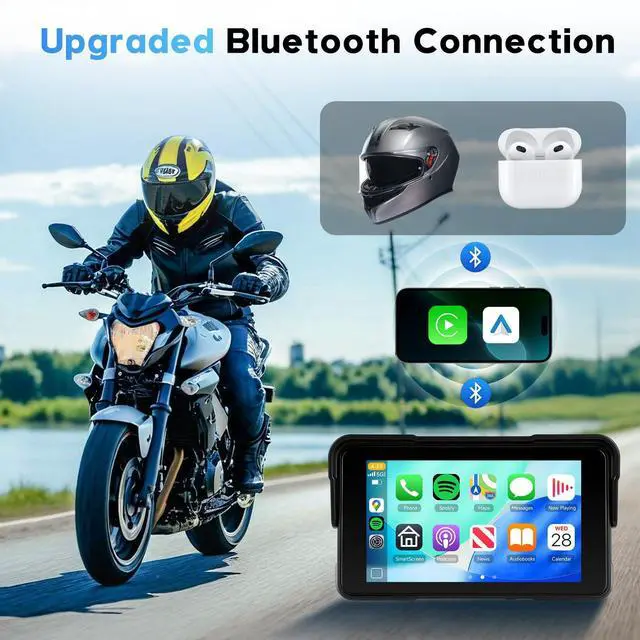 Alt view image 5 of 5 - 5-Inch Motorcycle CarPlay Screen Wireless Android Auto for Moto with GPS Navigation for Motorbike Bluetooth Voice Control Portable Moto Car Play Screen