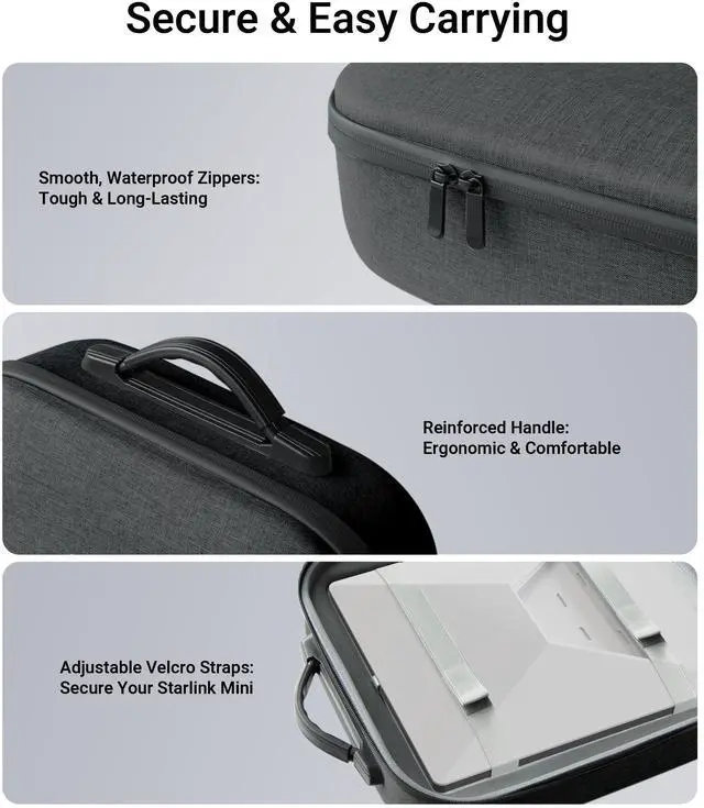 Alt view image 4 of 5 - STARWARE Starlink Mini Case, Protective Storage Bag for Starlink Mini Accessories, Splash-Resistant, Shockproof, Lightweight for Travel & Outdoor Adventures, Black