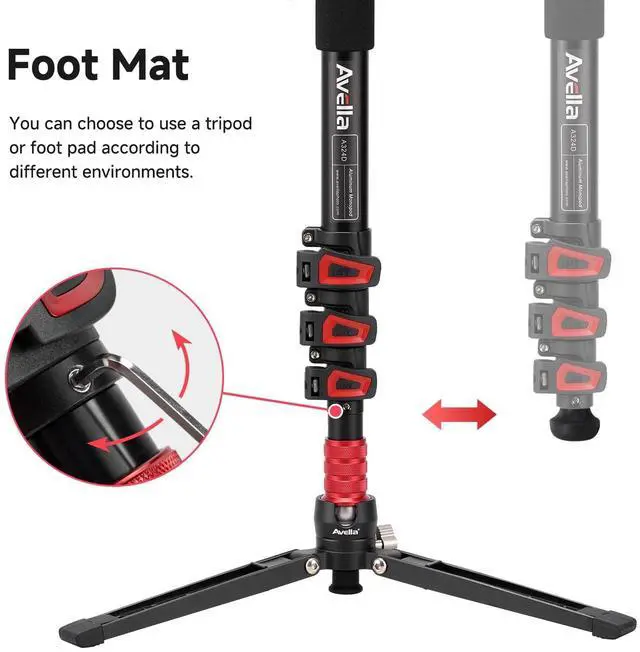 Alt view image 5 of 5 - Avella A324D Aluminum 67 Inch Camera Monopod Professional Telescopic Video Monopods Base Tripod for Canon Nikon Sony Olympus Panasonic DSLR Camera Black