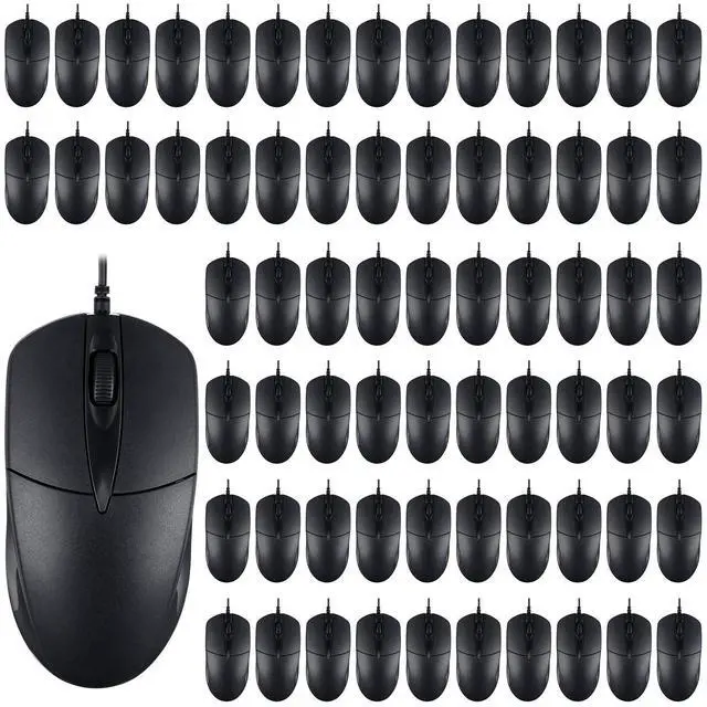 Main image of Kathfly 100 Pcs Black Wired USB Computer Mouse Bulk 1000 DPI 3 Button Corded Mouse with Home Office Noiseless Simple USB for Computer Laptop Desktop PC