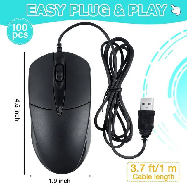Alt view image 2 of 5 - Kathfly 100 Pcs Black Wired USB Computer Mouse Bulk 1000 DPI 3 Button Corded Mouse with Home Office Noiseless Simple USB for Computer Laptop Desktop PC