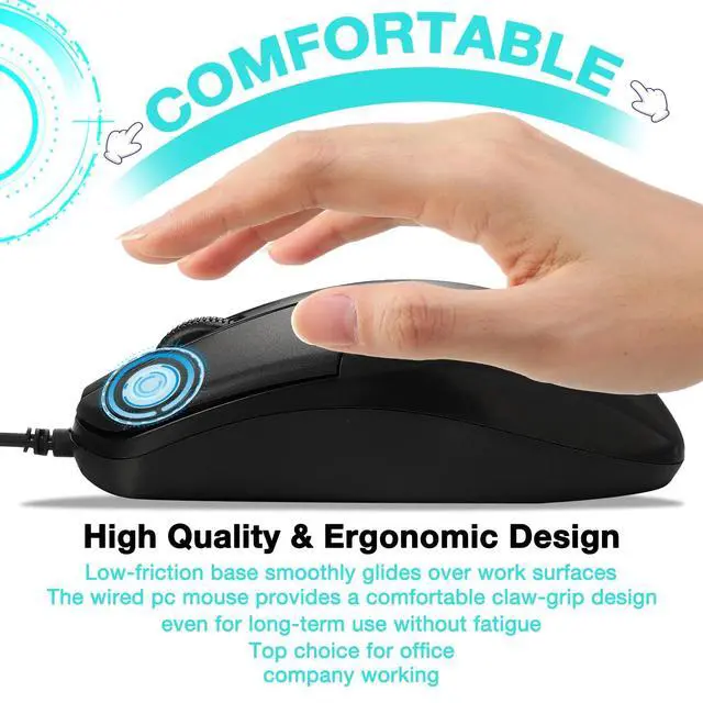 Alt view image 3 of 5 - Kathfly 100 Pcs Black Wired USB Computer Mouse Bulk 1000 DPI 3 Button Corded Mouse with Home Office Noiseless Simple USB for Computer Laptop Desktop PC