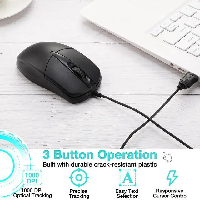 Alt view image 4 of 5 - Kathfly 100 Pcs Black Wired USB Computer Mouse Bulk 1000 DPI 3 Button Corded Mouse with Home Office Noiseless Simple USB for Computer Laptop Desktop PC
