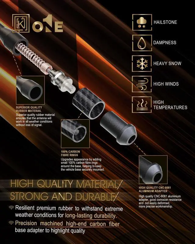 Alt view image 3 of 5 - KEYO1E Carbon Fiber Antenna Compatible with 2016-2025 Motorcycle/Challenger/Roadmaster / 7.9 Inches Flexible Rubber Truck Car Antenna Replacement/Designed for Enhance FM/AM Reception