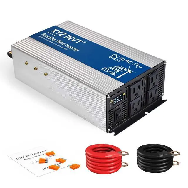Alt view image 2 of 5 - XYZ INVT 2000W Pure Sine Wave Inverter DC 12V to AC 110V 120V, 3600W Peak Power Inverter with 4 AC Outlets and LED Display for Car, Truck, Solar, Home Off Grid Over 90% Efficiency