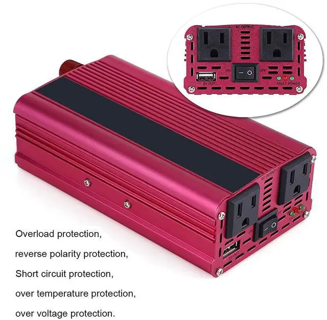 Alt view image 3 of 5 - FOSA 1500W Car Power Inverter, 12V DC to 110V AC Converter with Dual 3.1A USB Port and AC Outlets, Red, for Car, Small Electronics