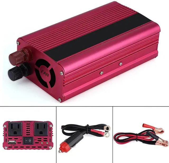 Alt view image 2 of 5 - FOSA 1500W Car Power Inverter, 12V DC to 110V AC Converter with Dual 3.1A USB Port and AC Outlets, Red, for Car, Small Electronics
