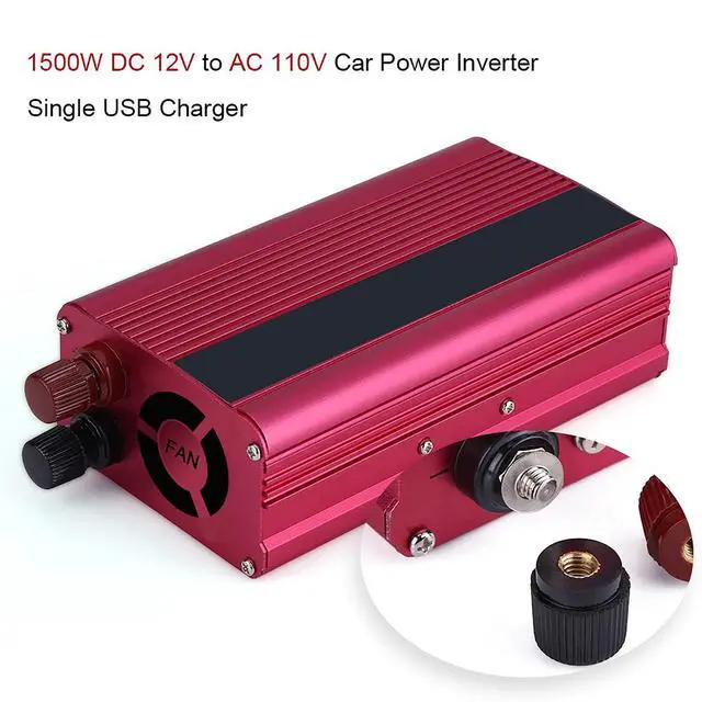 Alt view image 4 of 5 - FOSA 1500W Car Power Inverter, 12V DC to 110V AC Converter with Dual 3.1A USB Port and AC Outlets, Red, for Car, Small Electronics