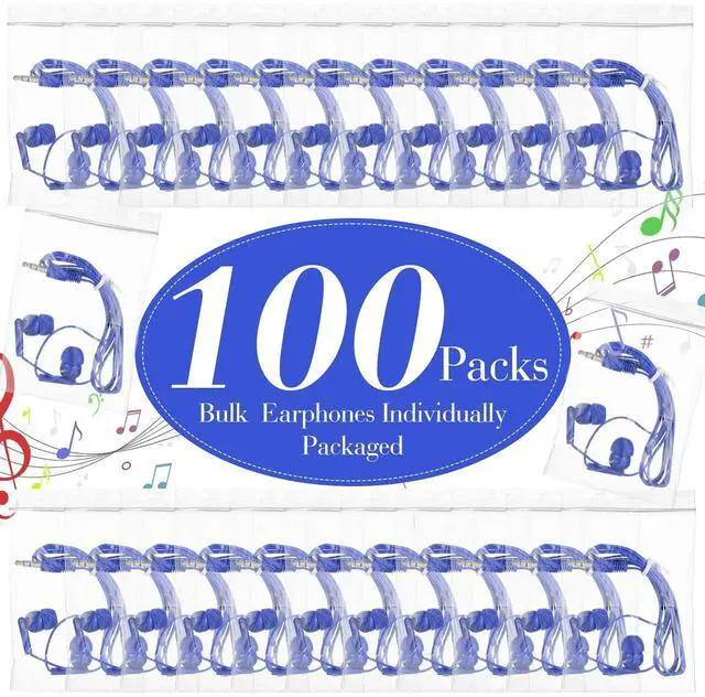 Alt view image 2 of 5 - Kanayu 100 Packs Earbuds Bulk Basic Student Earphone Individually Bagged 3.5 mm Headphones for Schools Classrooms Library Teens Gift(Blue)