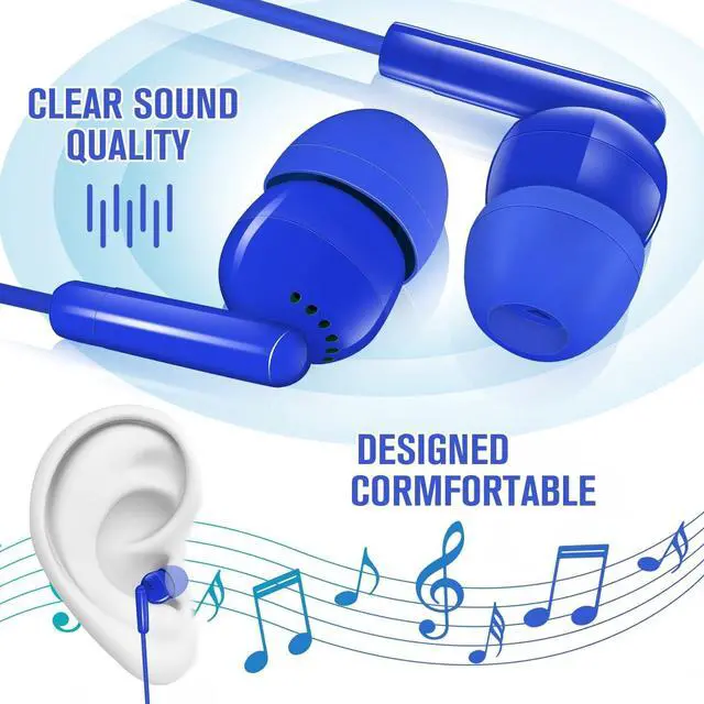 Alt view image 4 of 5 - Kanayu 100 Packs Earbuds Bulk Basic Student Earphone Individually Bagged 3.5 mm Headphones for Schools Classrooms Library Teens Gift(Blue)