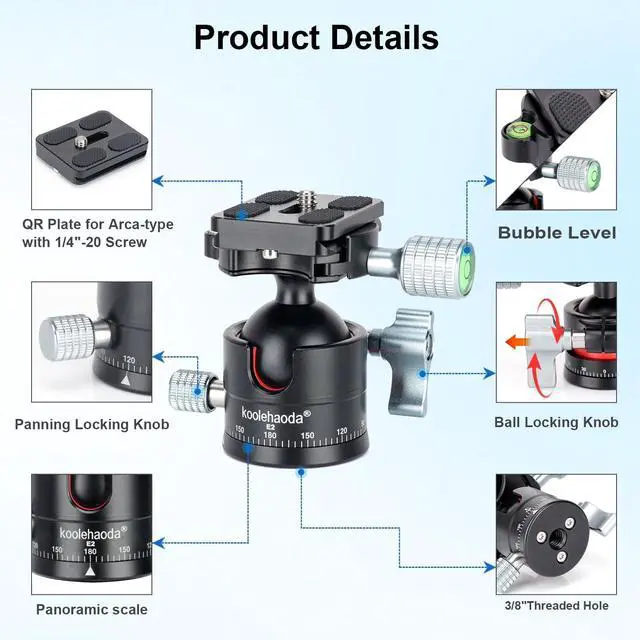 Alt view image 4 of 5 - Koolehaoda Low Profile Ball Head, Panorama Tripod Head Arca Swiss QR Plate