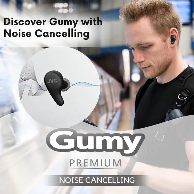 Alt view image 2 of 5 - JVC Gumy Premium True Wireless Earbuds Noise Cancelling, Bluetooth 5.4 Headphones 26H Battery, ANC Ambient Mode, Gaming Low Latency, USB-C Case