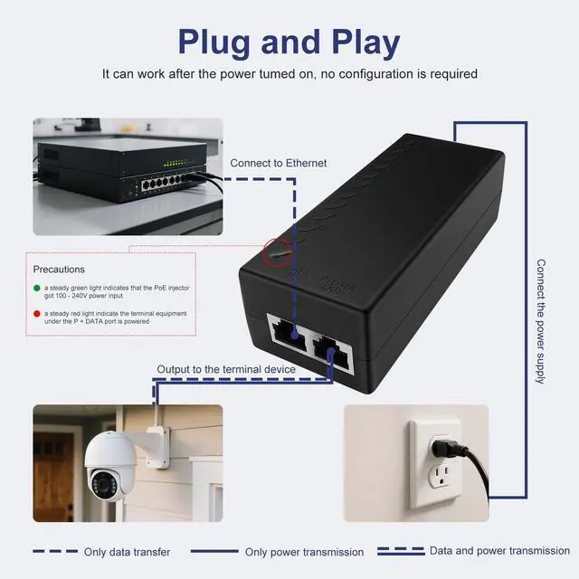 Alt view image 4 of 5 - 30W 2.5Gbps PoE+ Injector Adapter, 30W,10/100/1000/2500Mbps RJ-45, IEEE 802.3af / 802.3at Compliant, up to 100 Meters (325 Feet), POE30 (POE30-2.5Gbps)