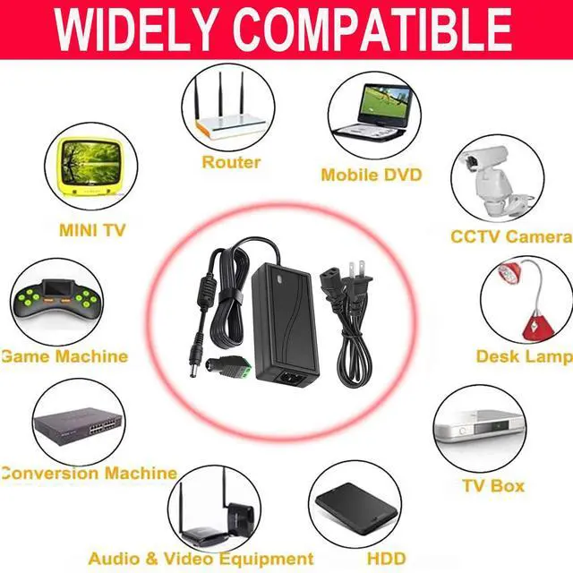 Alt view image 4 of 5 - HAASHADA Power Supply, 12V Power Transformers, AC 100-240V to DC 12V 12A Power Supply LED Adapter, 144 Watt Max, for LED Strip Neon Rope String Lights, Computer Project, Recorder, TV Screen