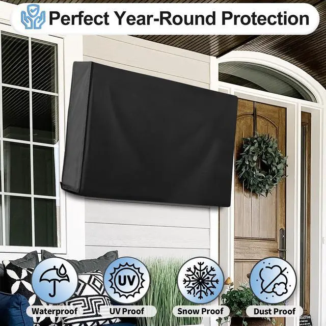 Alt view image 4 of 5 - OutdoorLines Waterproof & Weatherproof Outdoor TV Cover - for 55-58 Inch Flat Screen TV, Dustproof & UV Resistant, Black, Size 55" L x 35" W x 5.5" H