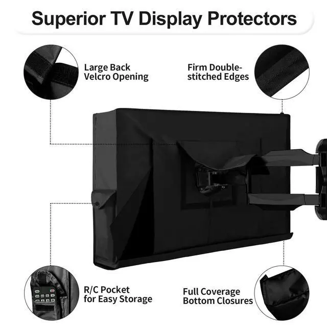 Alt view image 5 of 5 - OutdoorLines Waterproof & Weatherproof Outdoor TV Cover - for 55-58 Inch Flat Screen TV, Dustproof & UV Resistant, Black, Size 55" L x 35" W x 5.5" H