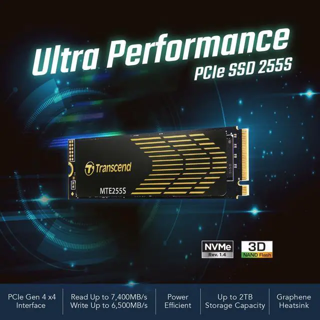 Alt view image 3 of 5 - Transcend M.2 2280 2TB Gen4x4 Internal SSD with Heatsink, Up to 7,400MB/s