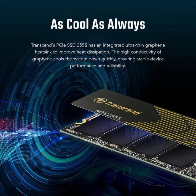 Alt view image 5 of 5 - Transcend M.2 2280 2TB Gen4x4 Internal SSD with Heatsink, Up to 7,400MB/s