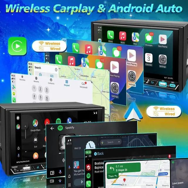 Alt view image 2 of 5 - Double Din Car Stereo 6.8" Touch Screen with Apple CarPlay & Android Auto, Physical Knob Control, Bluetooth 5.0, Wireless Apple Car Play Radio, MirrorLink, FM/AM, Backup Camera, USB/Type-C