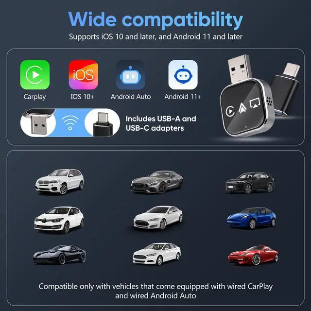 Alt view image 3 of 5 - Wireless Car Adapter 3-in-1 Auto Adapter Converts Wired to Wireless with USB a to C Connector Plug and Play for Stable Phone Connection Navigation and Voice Control