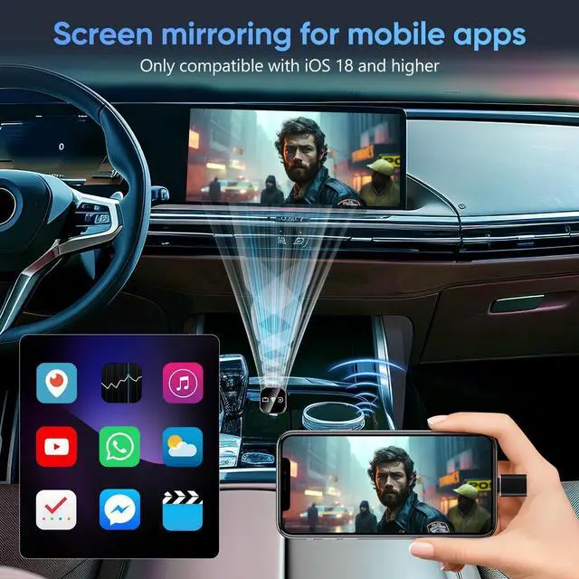 Alt view image 5 of 5 - Wireless Car Adapter 3-in-1 Auto Adapter Converts Wired to Wireless with USB a to C Connector Plug and Play for Stable Phone Connection Navigation and Voice Control