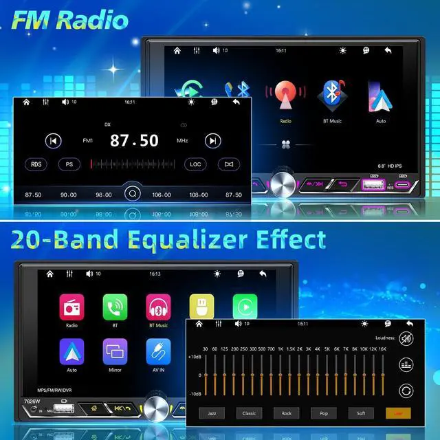 Alt view image 4 of 5 - Double Din Car Stereo 6.8" Touch Screen with Apple CarPlay & Android Auto, Physical Knob Control, Bluetooth 5.0, Wireless Apple Car Play Radio, MirrorLink, FM/AM, Backup Camera, USB/Type-C