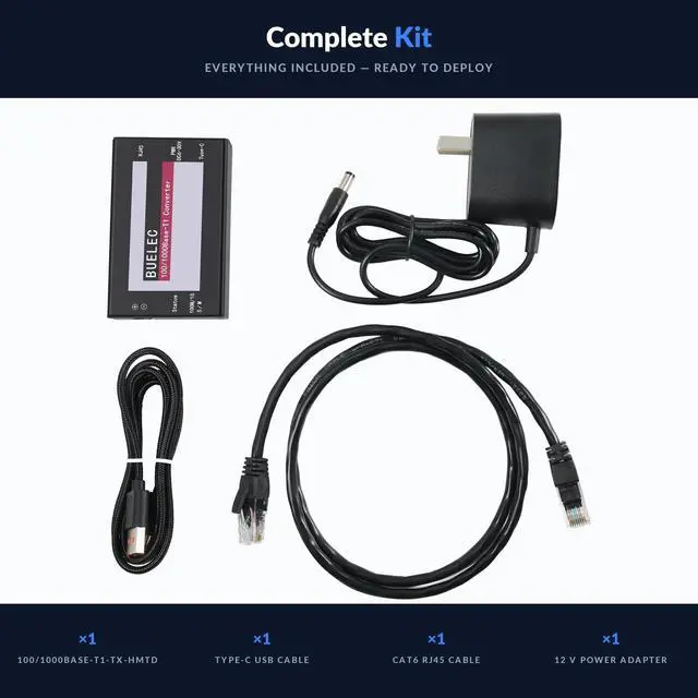Alt view image 2 of 5 - BUELEC 100/1000Base-T1-TX-HMTD Automotive Ethernet Media Converter - 100/1000BASE-T1 to TX Adapter, Marvell 88Q2112 & Realtek RTL8211FI Phy, HMTD Connector, Industrial Grade Type-C/DC Power