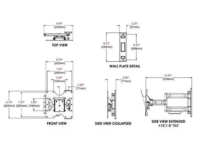 Alt view image 3 of 3 - Peerless-AV Paramount Articulating Wall Mount for 22 to 43 Displays, Non-Security