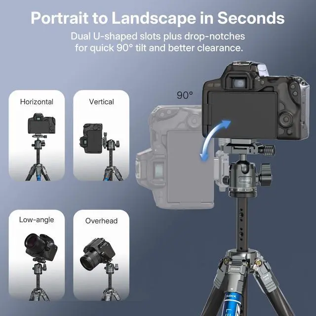 Alt view image 2 of 5 - Dual U-Shaped Slots Tripod Ball Head, 360 Rotating Panoramic Ball Head with Arca-Swiss Quick Release and Bubble Level, for Tripod, Monopod, Slider and Laptop Tripod Mount, Max Load 11 lb/5 kg