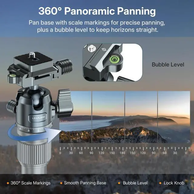 Alt view image 3 of 5 - Dual U-Shaped Slots Tripod Ball Head, 360 Rotating Panoramic Ball Head with Arca-Swiss Quick Release and Bubble Level, for Tripod, Monopod, Slider and Laptop Tripod Mount, Max Load 11 lb/5 kg