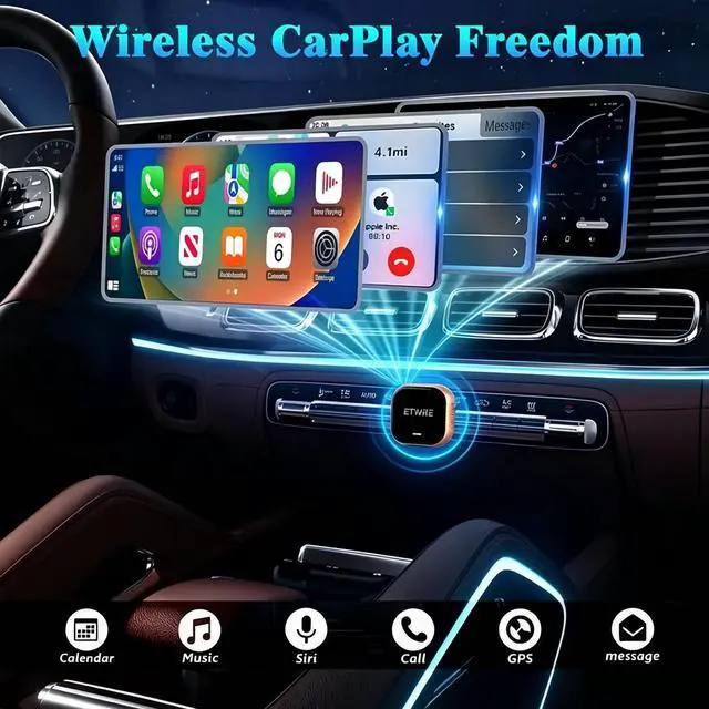Alt view image 2 of 5 - Etwre Wireless CarPlay Adapter 2026 for iPhone iOS 10+ 98% Compatible with Factory Wired CarPlay 2016+, 2.4G/5G Dual Band, No App Required, Plug & Play Auto Reconnect