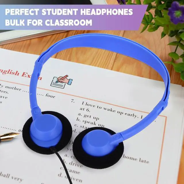 Alt view image 4 of 5 - Yunsailing 30 Pack Bulk Headphones Set Over Ear Headphones with Adjustable Headband 3.5mm Plug Headsets Earphones for Learning Program, Computer Lab, Library, Testing & Multimedia Use (Colorful)