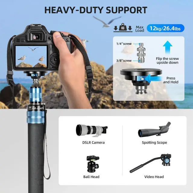 Alt view image 3 of 5 - SIRUI AM-404FL Camera Monopod with Feet, 74.8 Inch Aluminum Video Monopod with Removable Base, Slim and Lightweight, Max Load 26.4lbs, 360Panorama Panning, 4-Section for Canon Nikon Sony