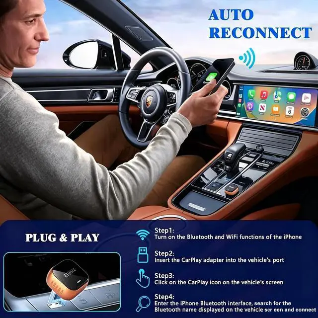 Alt view image 5 of 5 - Etwre Wireless CarPlay Adapter 2026 for iPhone iOS 10+ 98% Compatible with Factory Wired CarPlay 2016+, 2.4G/5G Dual Band, No App Required, Plug & Play Auto Reconnect