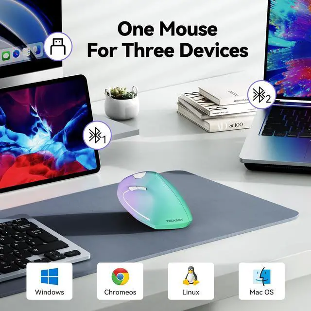 Alt view image 2 of 5 - TECKNET Ergonomic Mouse, Wireless Bluetooth Vertical Mouse, 4800 DPI Optical Tracking, 6 Adjustable DPI, Quiet Clicks, 2.4GHz with USB A Receiver, 12 Months Battery, 6 Buttons, Wide Compatibili