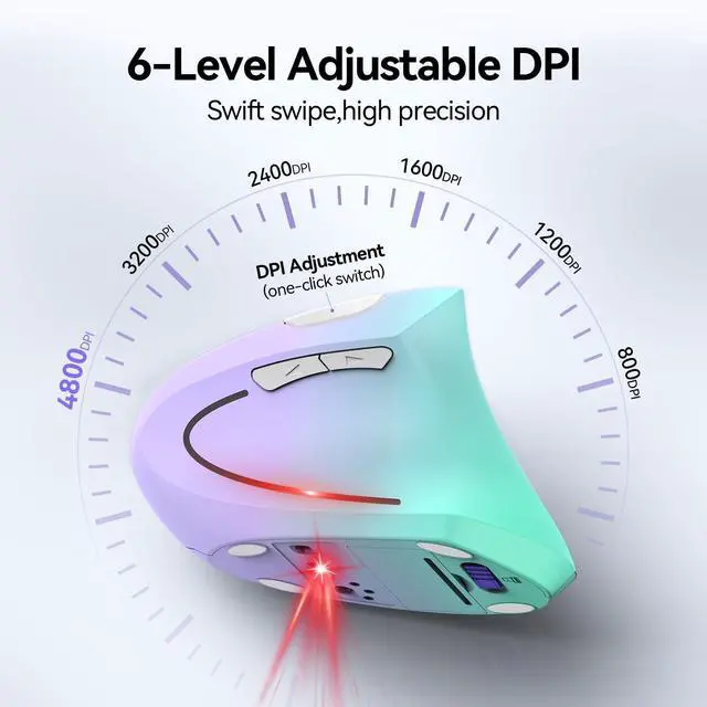 Alt view image 4 of 5 - TECKNET Ergonomic Mouse, Wireless Bluetooth Vertical Mouse, 4800 DPI Optical Tracking, 6 Adjustable DPI, Quiet Clicks, 2.4GHz with USB A Receiver, 12 Months Battery, 6 Buttons, Wide Compatibili